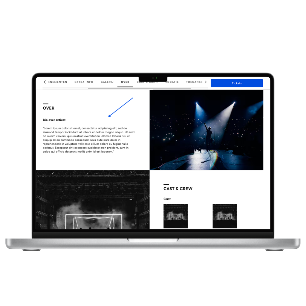 Voorbeeldafbeelding van de positie van de biografie op de artist page